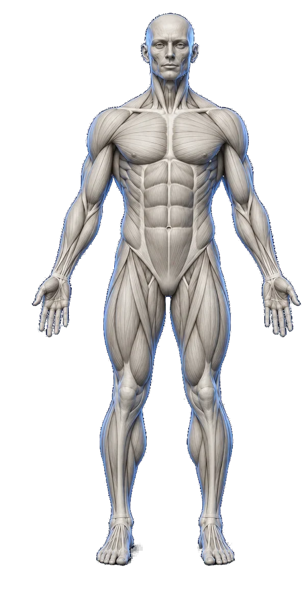 Ivory anatomical muscle model, front view
