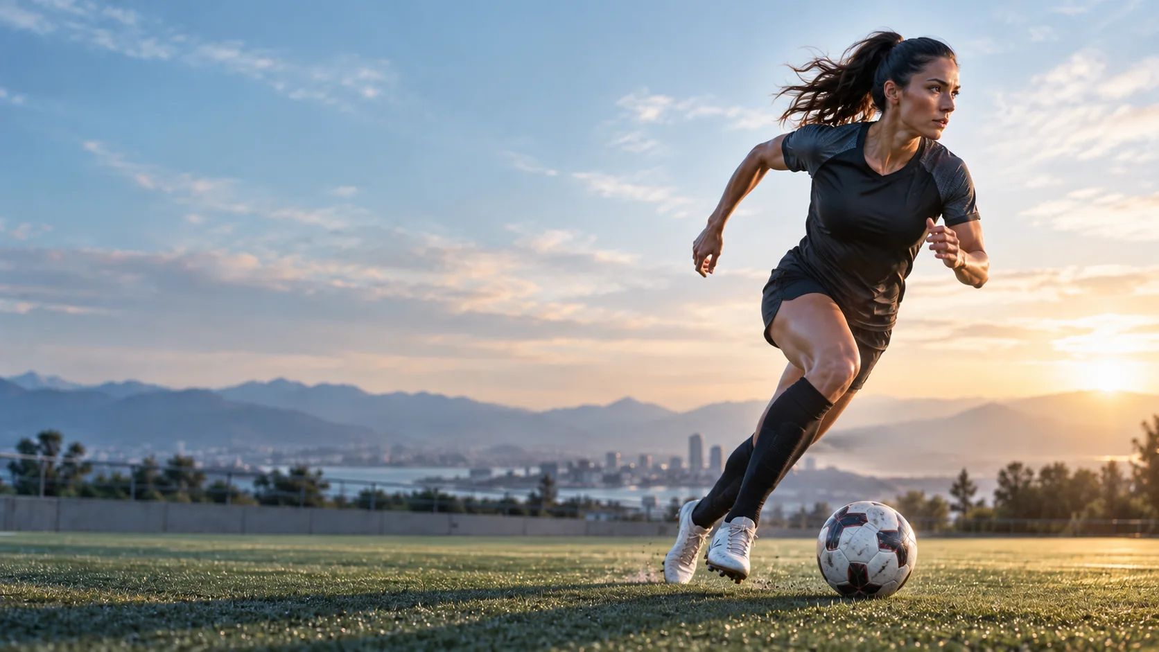 Soccer player striking the ball